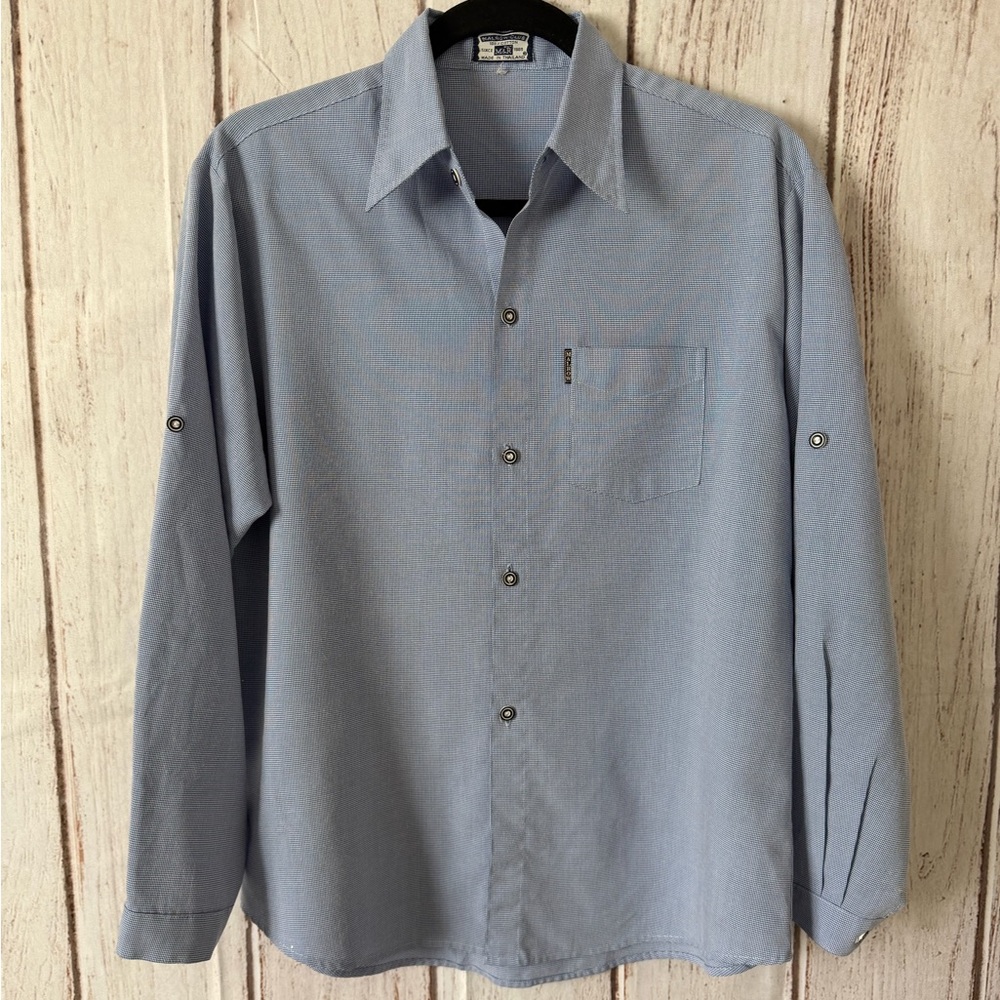 Marlboro Club Blue Micro-Gingham Long Sleeve Button
Up Shirt